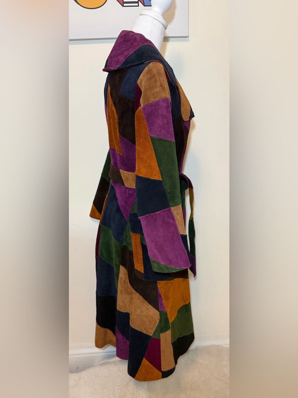 Vintage 70s Suede Patchwork Coat, Beautiful Condition - Picture 4 of 16